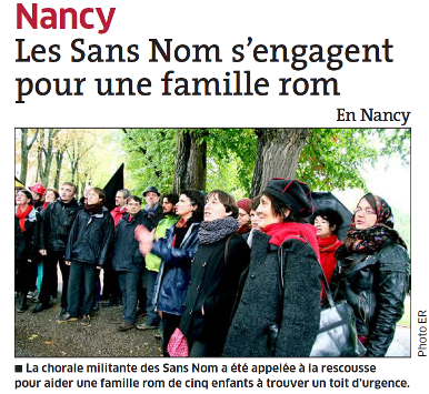 soutien à une famille rom - chorale des sans nom